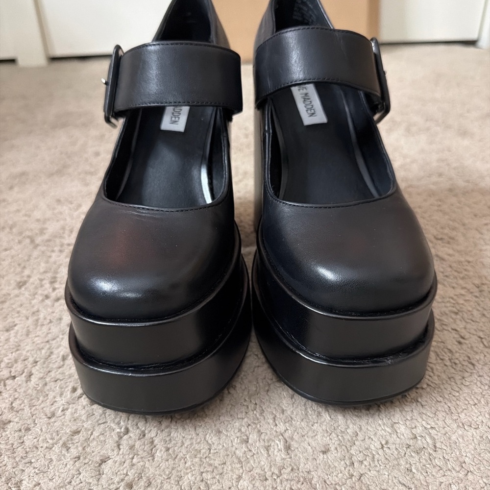 Steve Madden Carly Black Leather Mary Jane Platforms - Picture 7 of 9